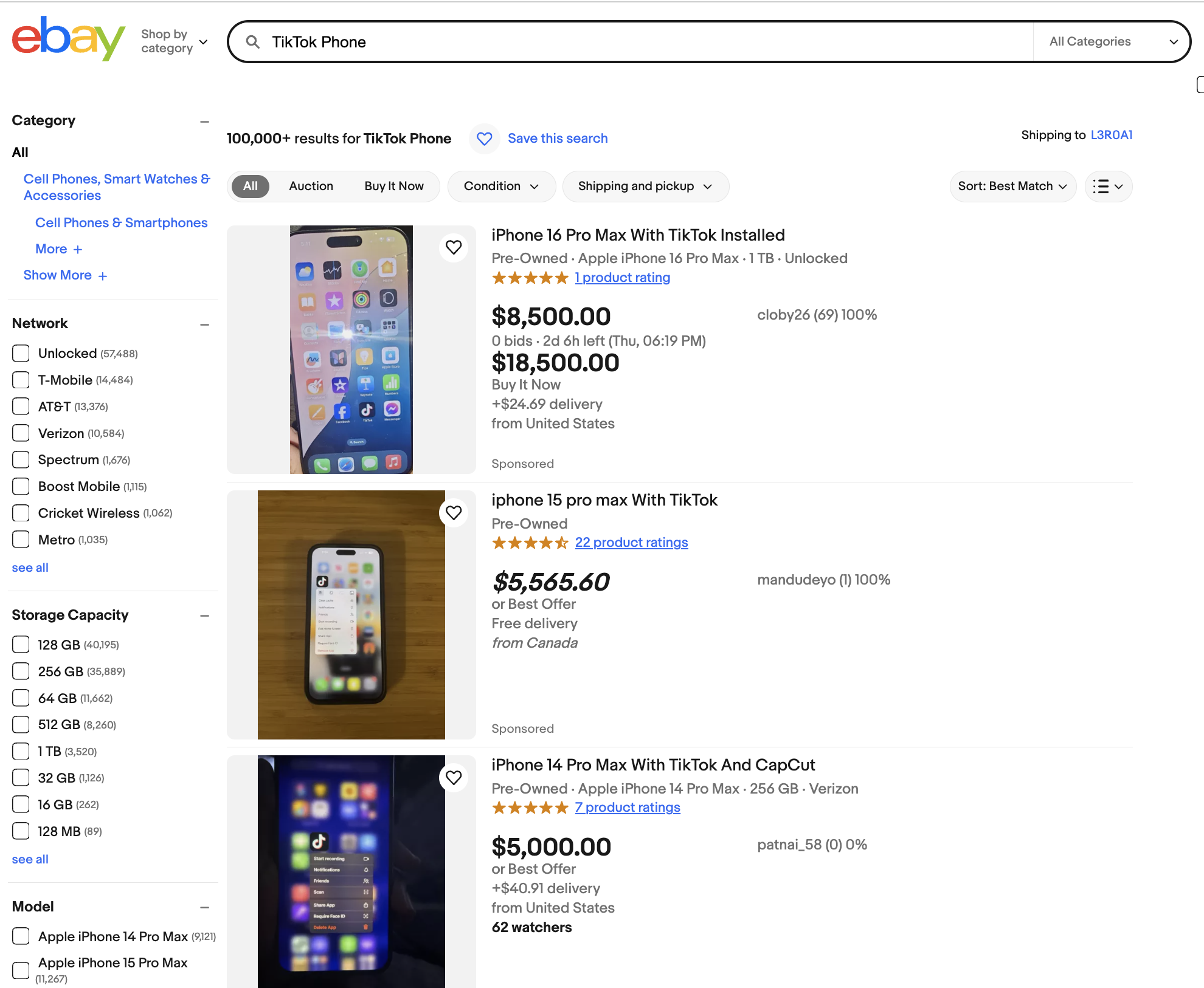 TikTok Phones on eBay