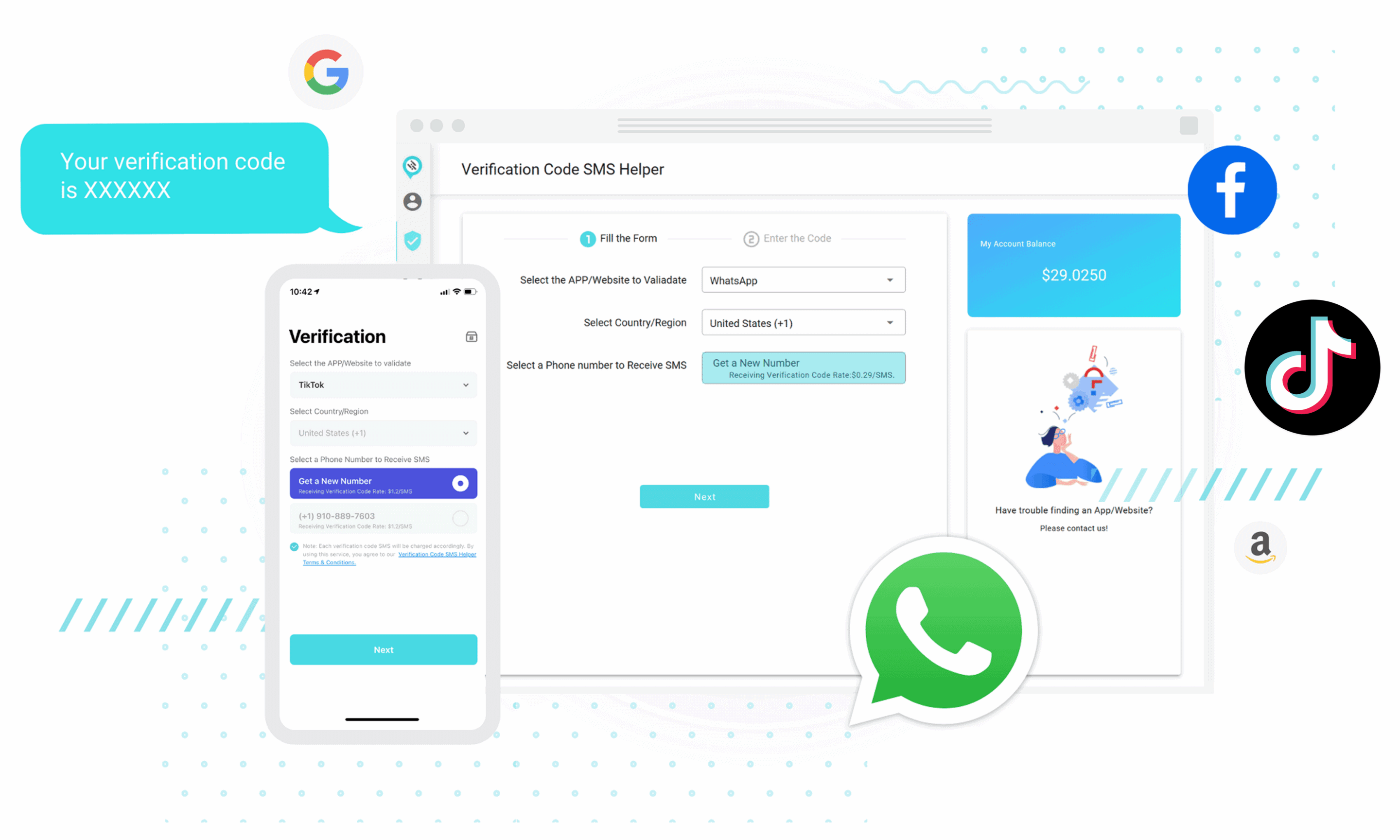 receive verification code sms online and on mobile app